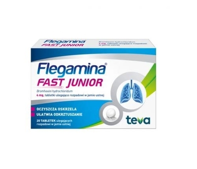 Zdjęcie Flegamina Fast Junior 4 mg 20 tabletek ulegających rozpadowi w jamie ustnej